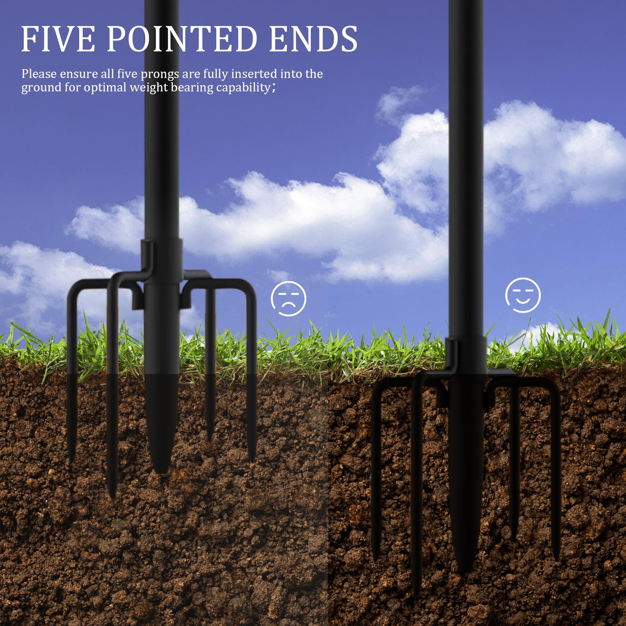 108 Inch 2 Pack Double Shepherds Hooks for Outdoor with 5 Prongs Base, Adjustable Heavy Duty Bird Feeder Poles, Garden Multi Hooks Hanger Stands for Hanging Bird Feeder, Plant Baskets, Solar Lanterns