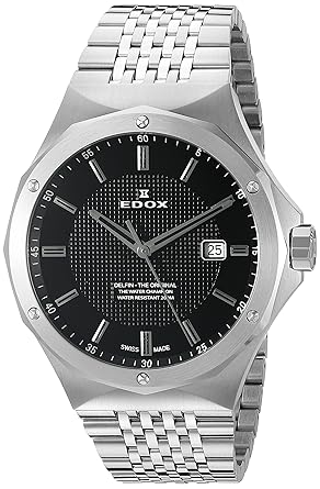 Edox Mens 53005 3M NIN Delfin Analog Display Swiss Quartz Silver Watch
