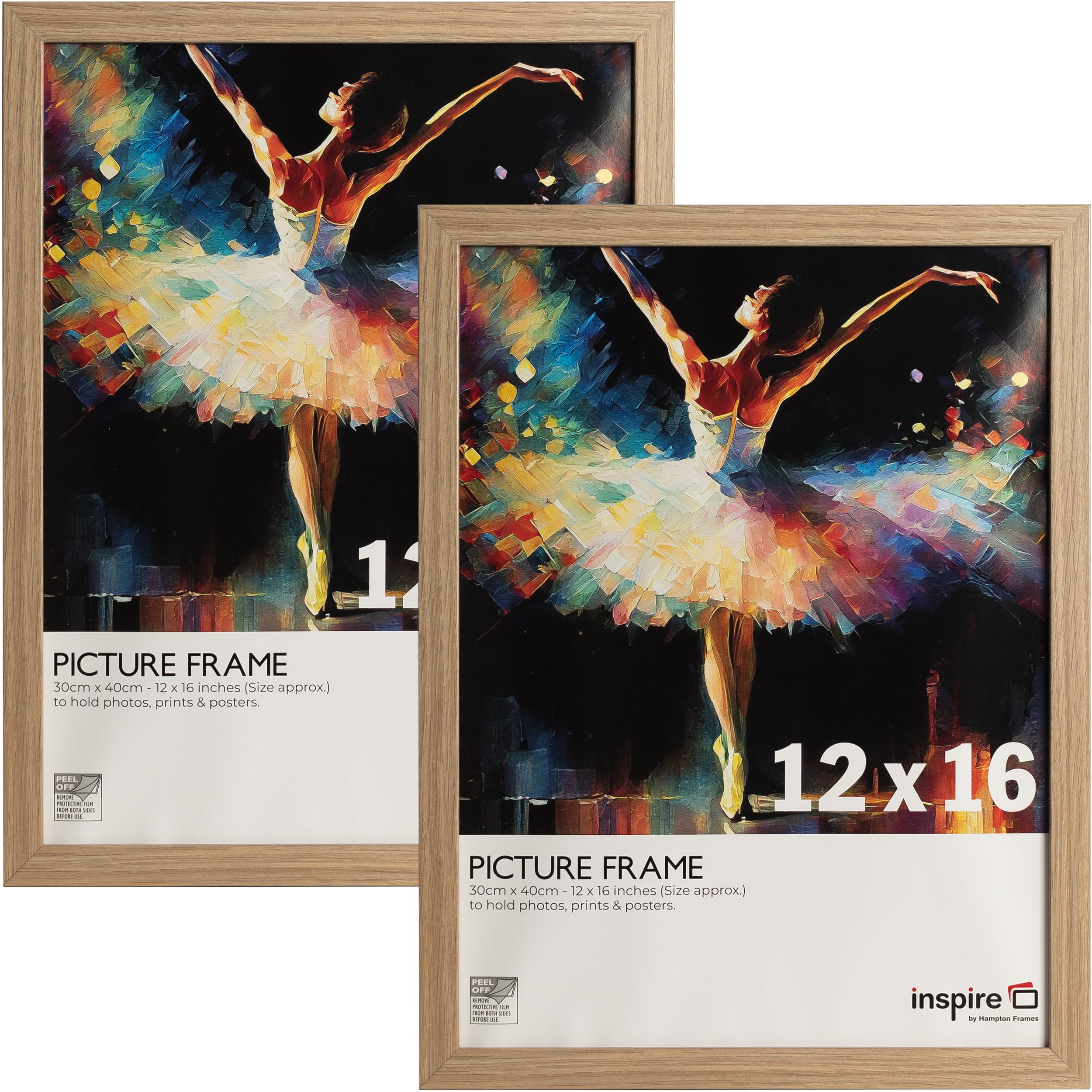 Inspire By Hampton SORBONNE 12x16 (30x40cm) Oak Effect Picture Photo Frame Acrylic (Non-Glass) 2-Pack IBHSOR1216NGPK2