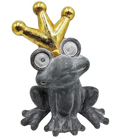 Dehner Dekofigur Solarleuchte Frosch Friedrich, ca. 46.7 x 37 x 21.8 cm, Magnesia, grau/gold