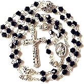 elegantmedical silver skull Beads black Crystal 5 Decade rosary cross crucifix Catholic Necklace
