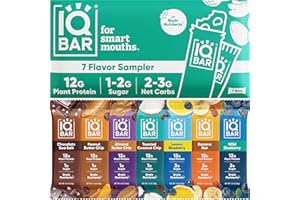 IQBAR Brain and Body Plant Protein Bars - 7 Bar Sampler Pack - Low Carb, High Fiber, Gluten Free, Healthy Vegan Snacks - Low 