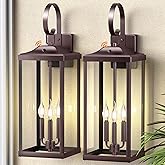 Yolsunes 2 Packs 24" Extra Large Dusk to Dawn Light Fixture 3-Light, Oil Rubbed Bronze Outdoor Porch Lantern Wall Mounted, Wa