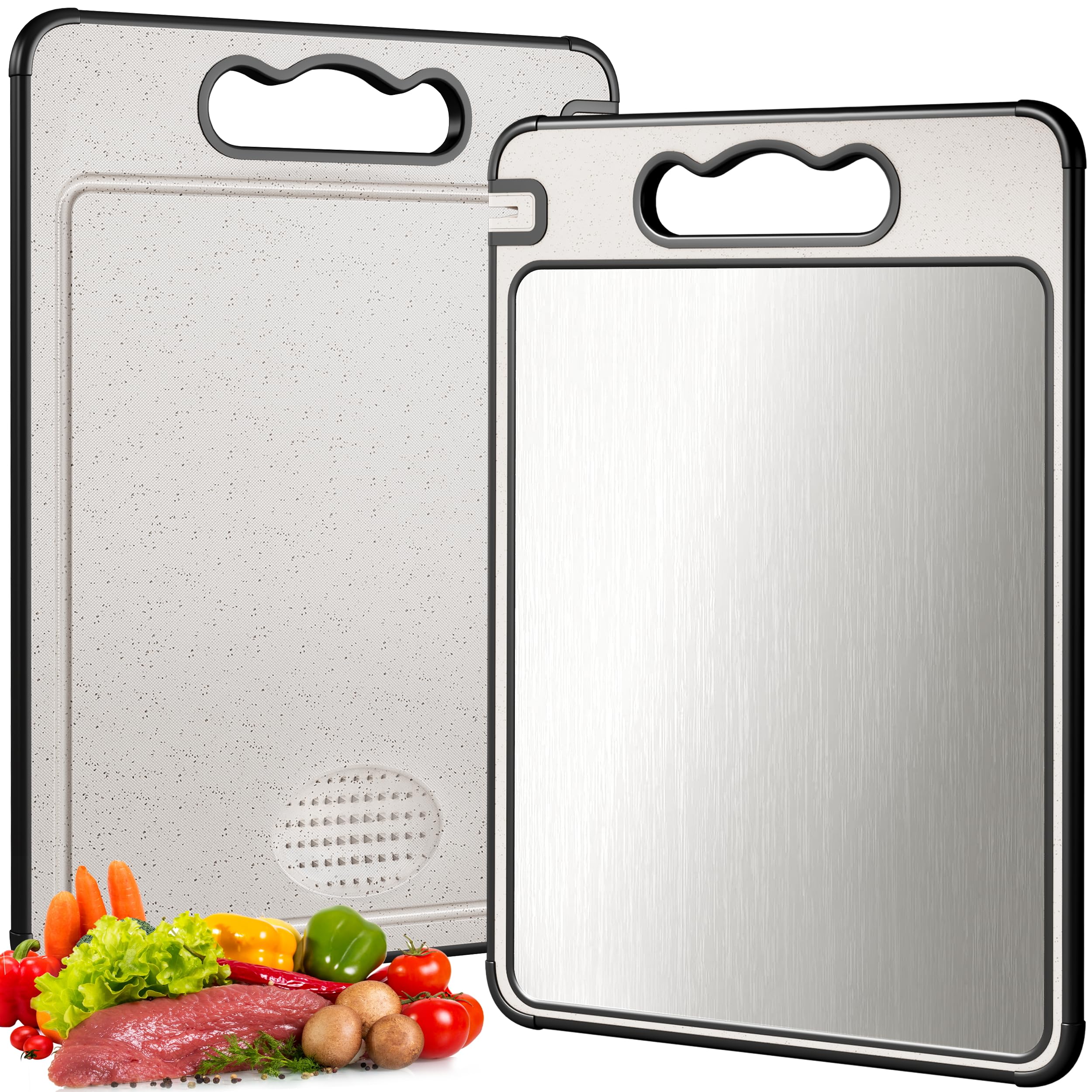 Photo 1 of * ONLY 1** Stainless Steel Cutting Board,Double Sided Chopping Board for Kitchen,Anti-Slip Silicone Edges,Juice Groove,Dishwasher Safe(Black,14.4"L*9.5"W)