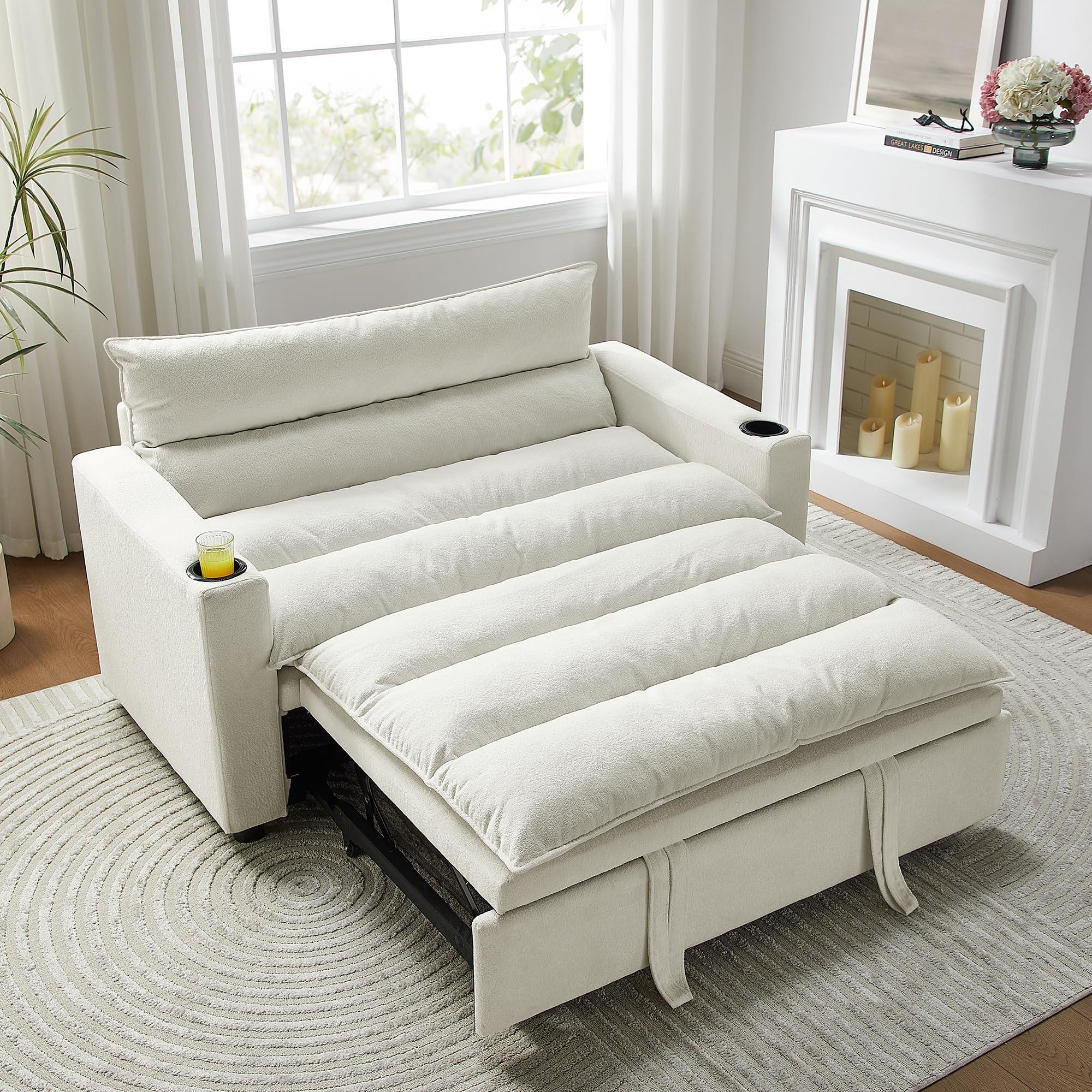 3 in 1 Convertible Pull Out Sleeper Sofa Couch Bed, 56.3" Velvet Futon ...