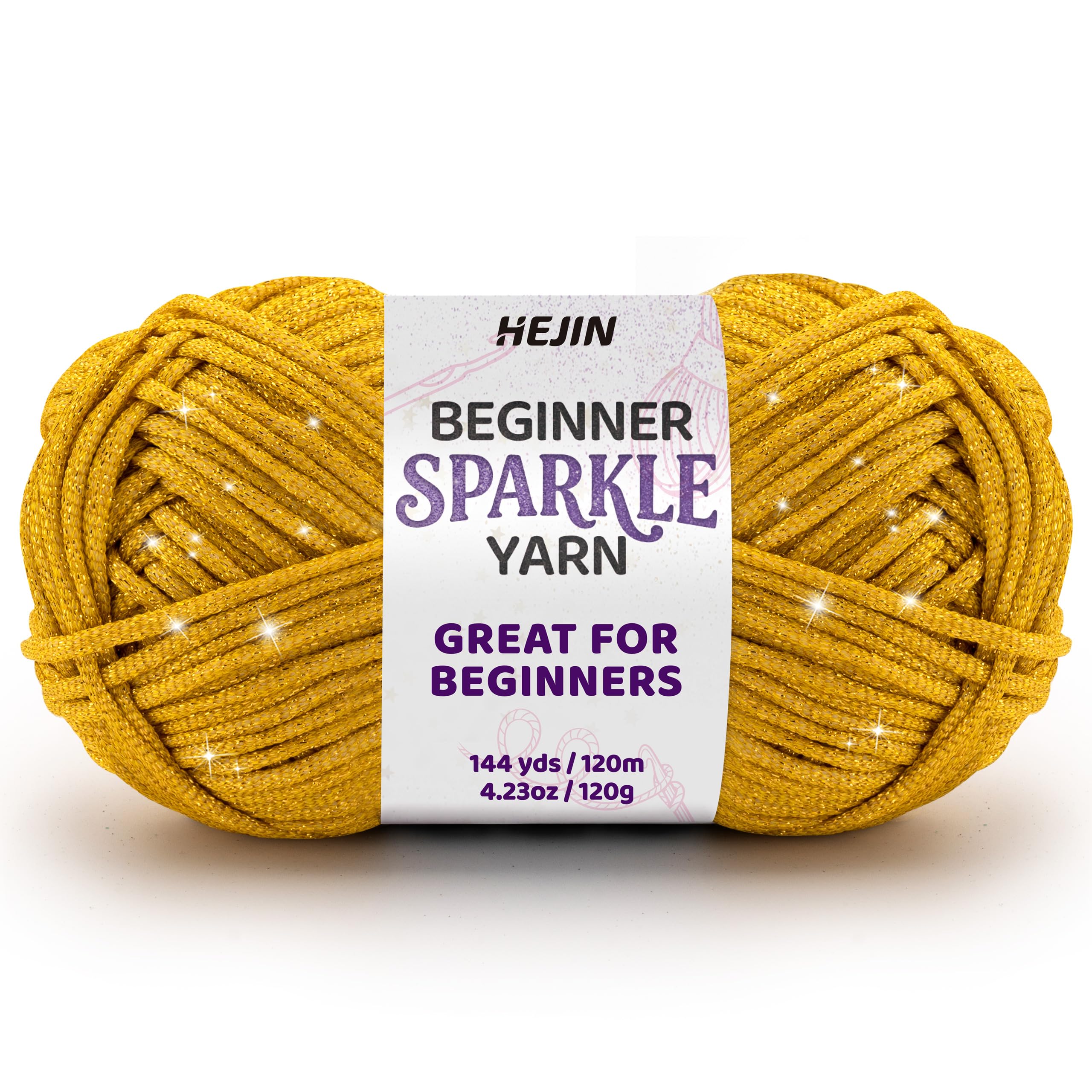 Photo 1 of 120g Gold Sparkle Yarn for Crocheting and Knitting; 120m(144yds) for Beginners with Easy-to-See Stitches; Worsted-Weight Medium #4; Yarn for Beginners Crochet Kit Making