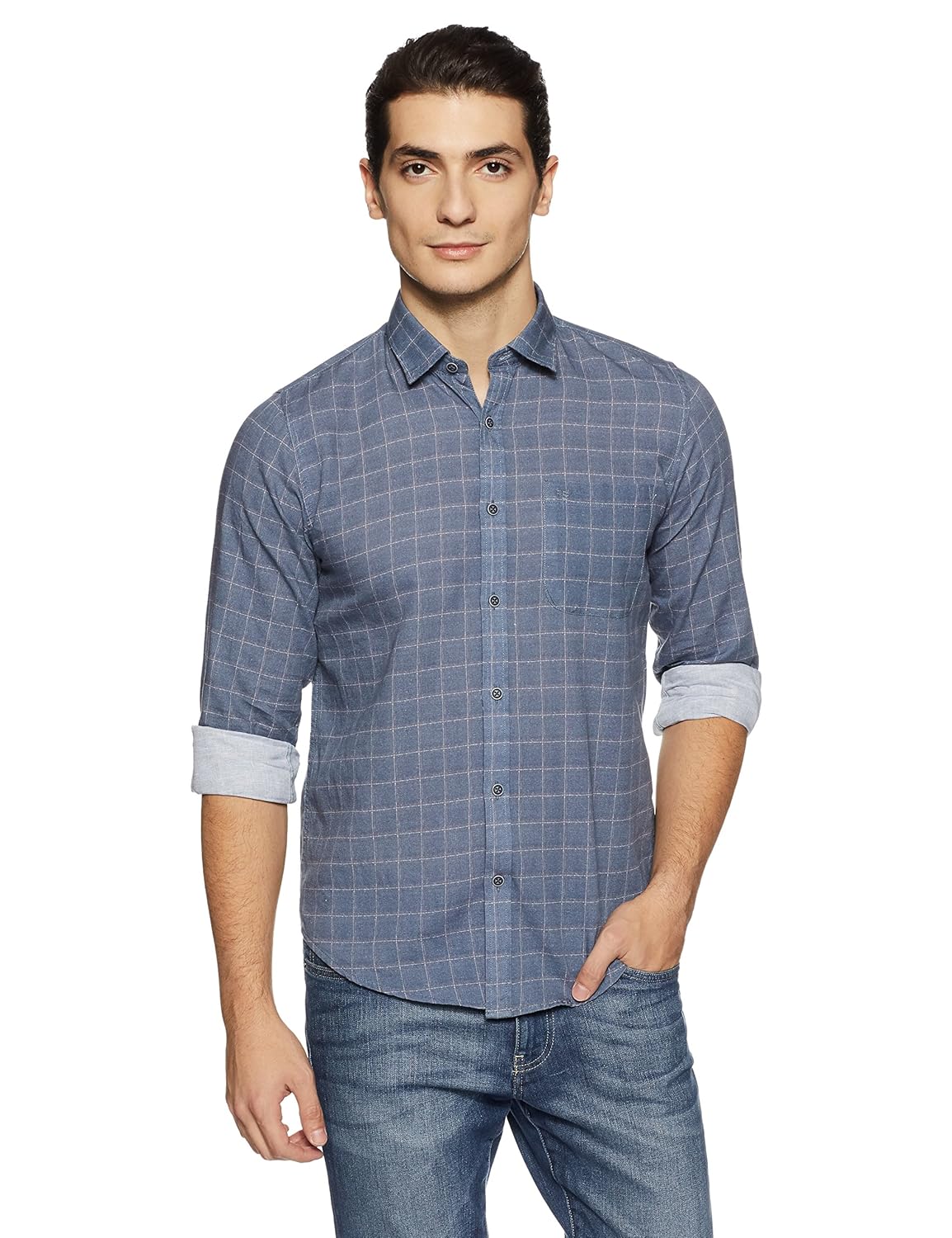 peter england men's solid slim fit casual shirt