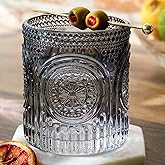 Ribbed Retro Arch Floral Smoke Grey Drinking Glasses Set of 6, (10 oz) Vintage Glassware Set by Kate Aspen| Cocktail Glass Set, Juice Glass, Water Cups | Hostess Gift & Present for New Home Owners