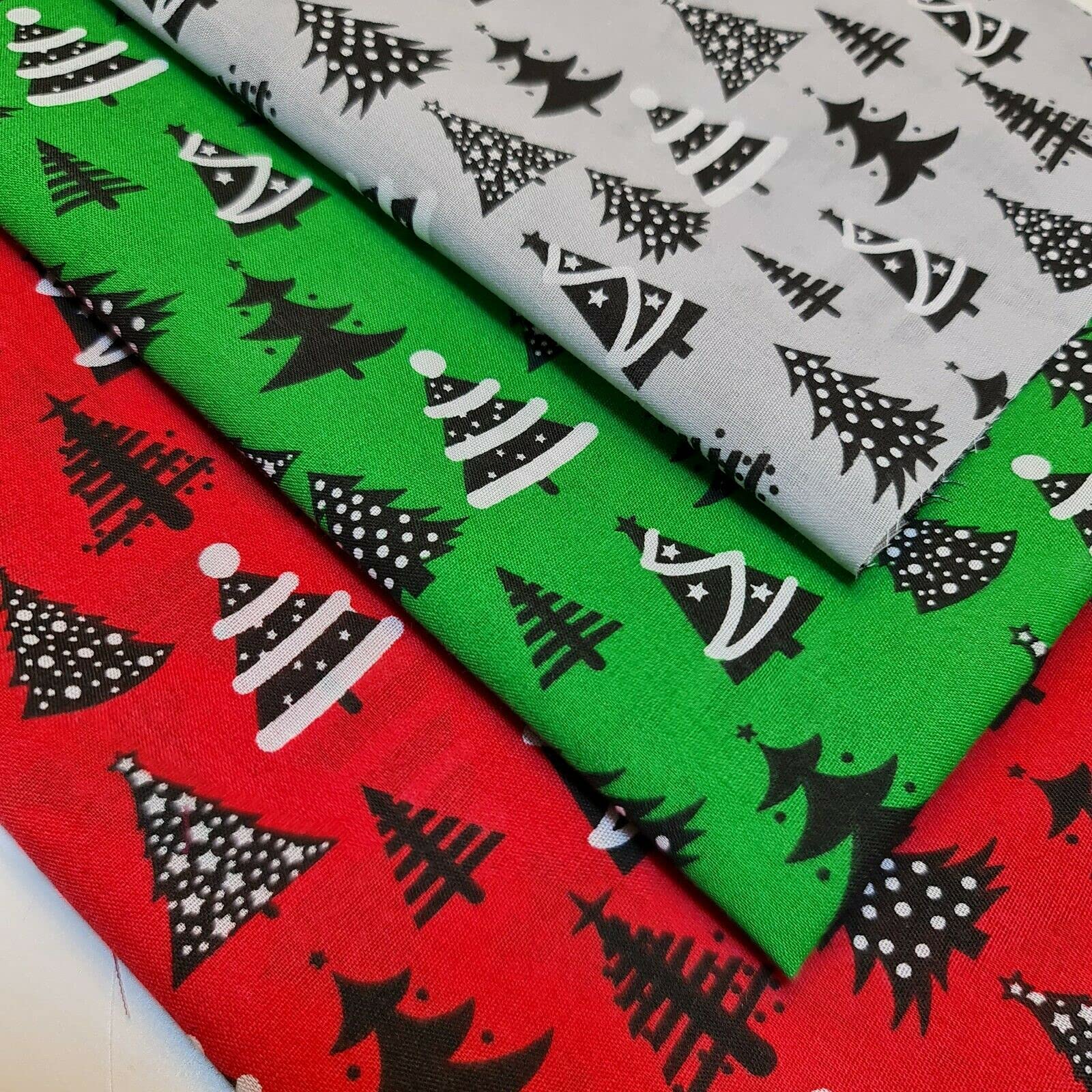 Polycotton Fabric Bundles Fat Quarter Squares Children Crafts Sewing Material/Gingham Check/Patchwork Sewing Quilting DIY/Polka Dot Fabric Scrapbook Craft 50x50cm (Christmas Trees (3 PCS))