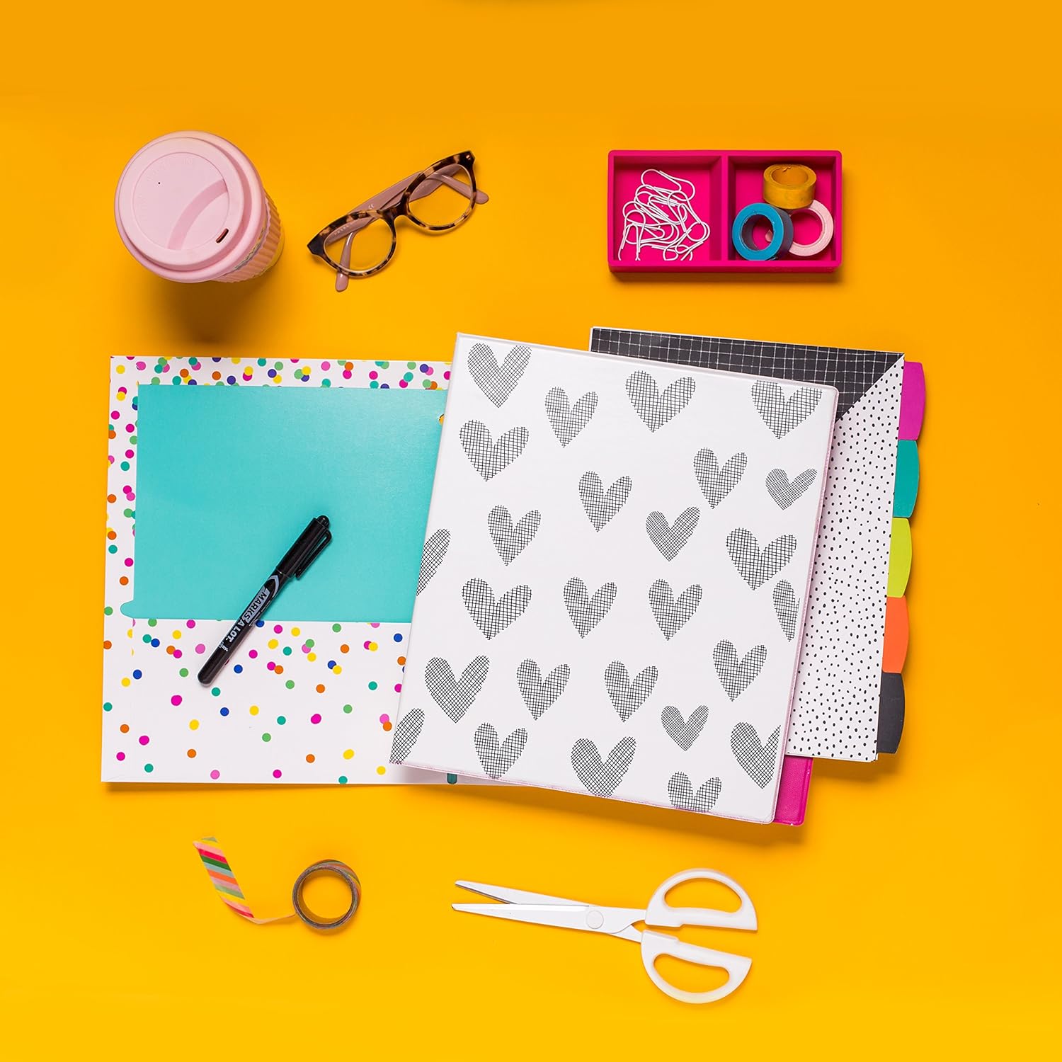 Avery + Amy Tangerine Designer Collection Binder, 1” Round Rings, 175-Sheet Capacity, Hatch mark Hearts (28320) : Office Products