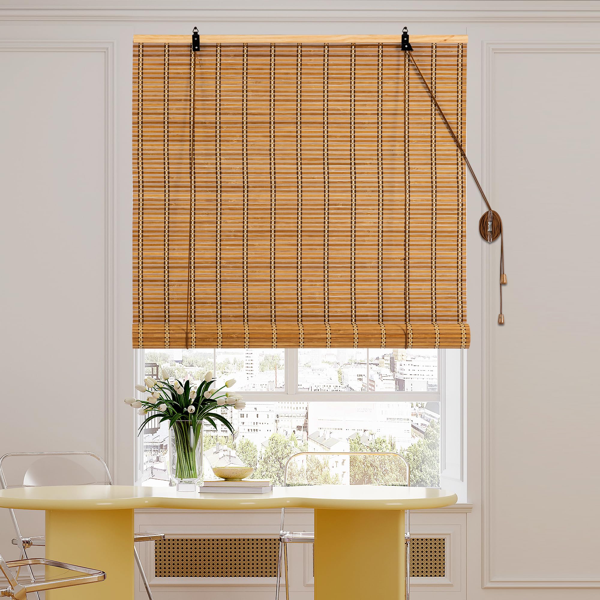 Cy.curtain bright Bamboo Roller Blind, Sun Protection and Privacy Screen, for Windows and Doors, Opaque, Bamboo Blinds Inside, 60 x 220 cm