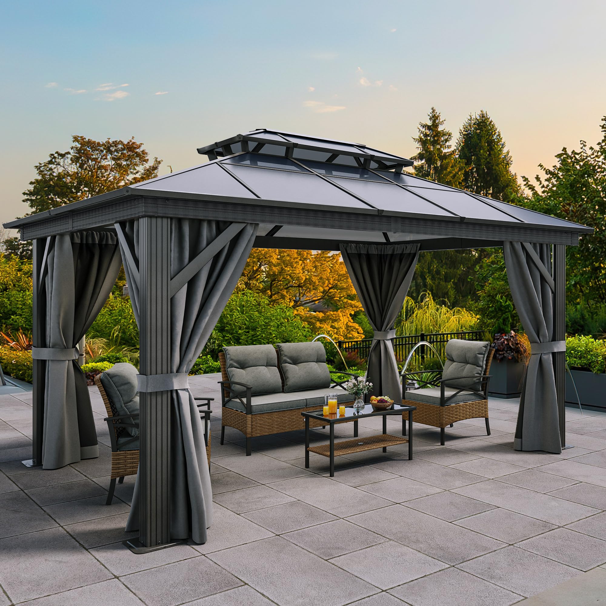 Photo 1 of ****(SELLING AS PARTS ONLY*** INCOMPLETE-MISSING PIECES***

YITAHOME 10X12FT Hardtop Gazebo Outdoor Polycarbonate Patio Double Top Canopy Galvanized Iron Aluminum Column Garden Tent Curtains Netting for Backyards Decks Lawns,Gray