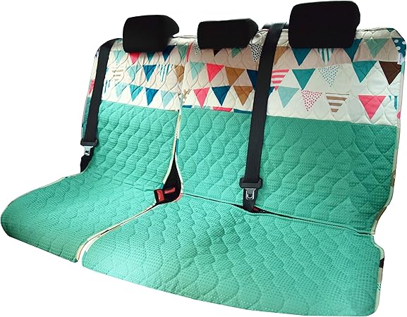 Amazon ココトリコ Cocotorico 後部座席用シートカバー２枚セット 普通車 コンパクトカー用 フラッグ柄 バンダナ別売り フラッグ ピーコックグリーン柄 シートカバー 車 バイク