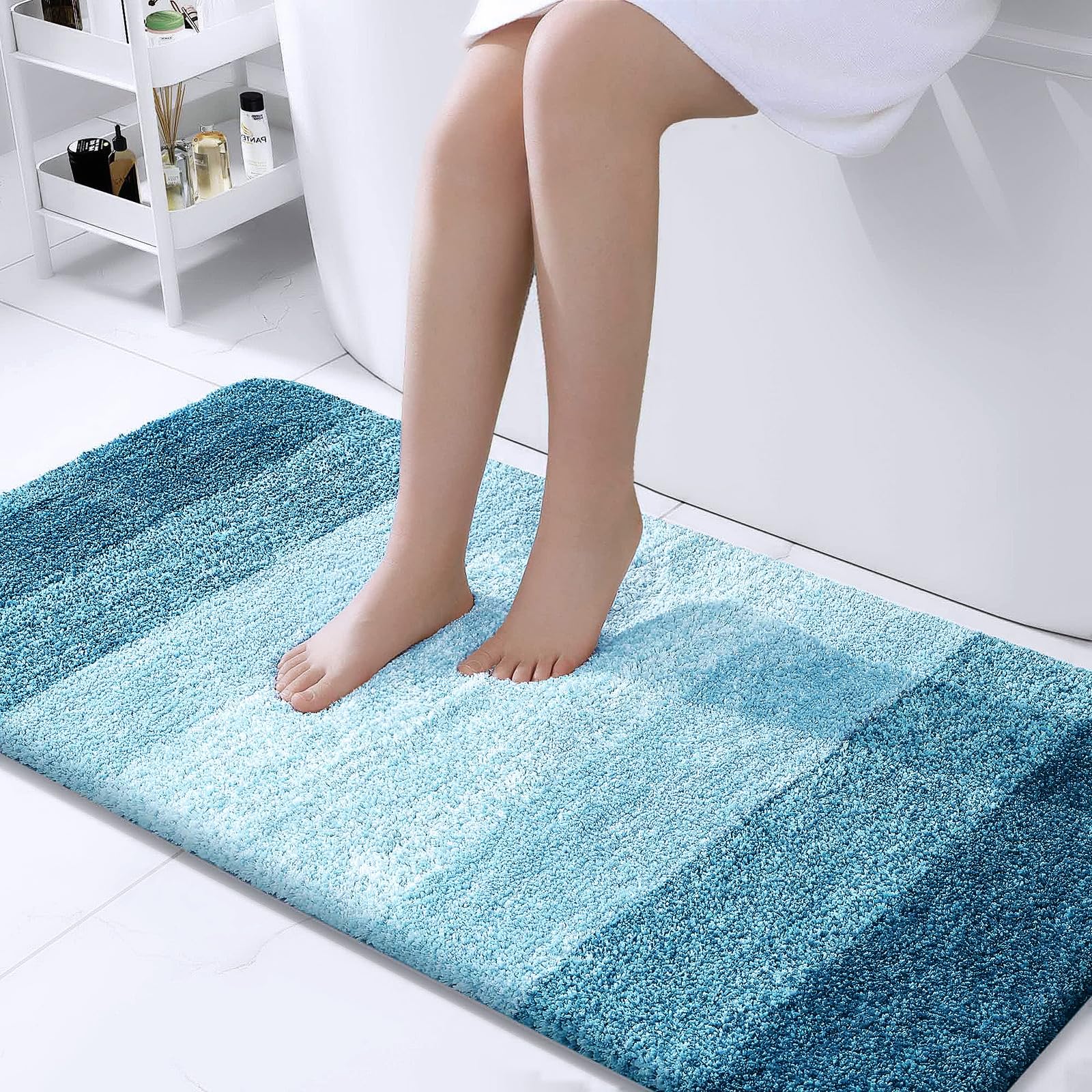 Photo 1 of OLANLY Bathroom Runner Rugs 44x24, Extra Soft Absorbent Microfiber Bath Rugs, Rubber Backing, Quick Dry, Washable Bath Mats for Bathroom Floor, Tub and Shower, Home Decor Accessories, Peacock Blue