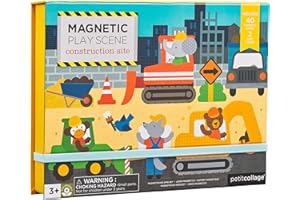 Petit Collage Magnetic Play Scene, Construction Site – Magnetic Game Board with Mix and Match Magnetic Animal Friends, Ideal for Ages 3+ – Includes 2 Scenes and 40 Magnet Pieces