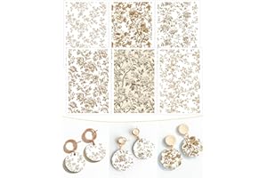 Puocaon Brown Flower Clay Transfer Paper - 18 Pcs Traditional Chinoiserie Art Design Transfer Sheets for Polymer Clay Brown Floral Earrings Design Jewelry Making