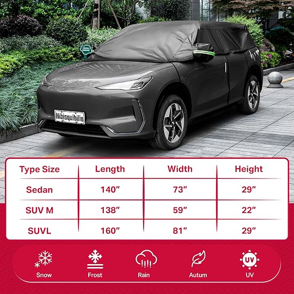 HIBISQUIBILIO UV RESISTANT WINTER WINDSHIELD COVER WITH REFLECTIVE STRAPS – BREATHABLE HAIL COVER – WINDPROOF & DUSTPROOF | 6-LAYERS WATERPROOF SEDAN CAR COVER FOR ALL WEATHERS FOR SEDAN & TRUCKS