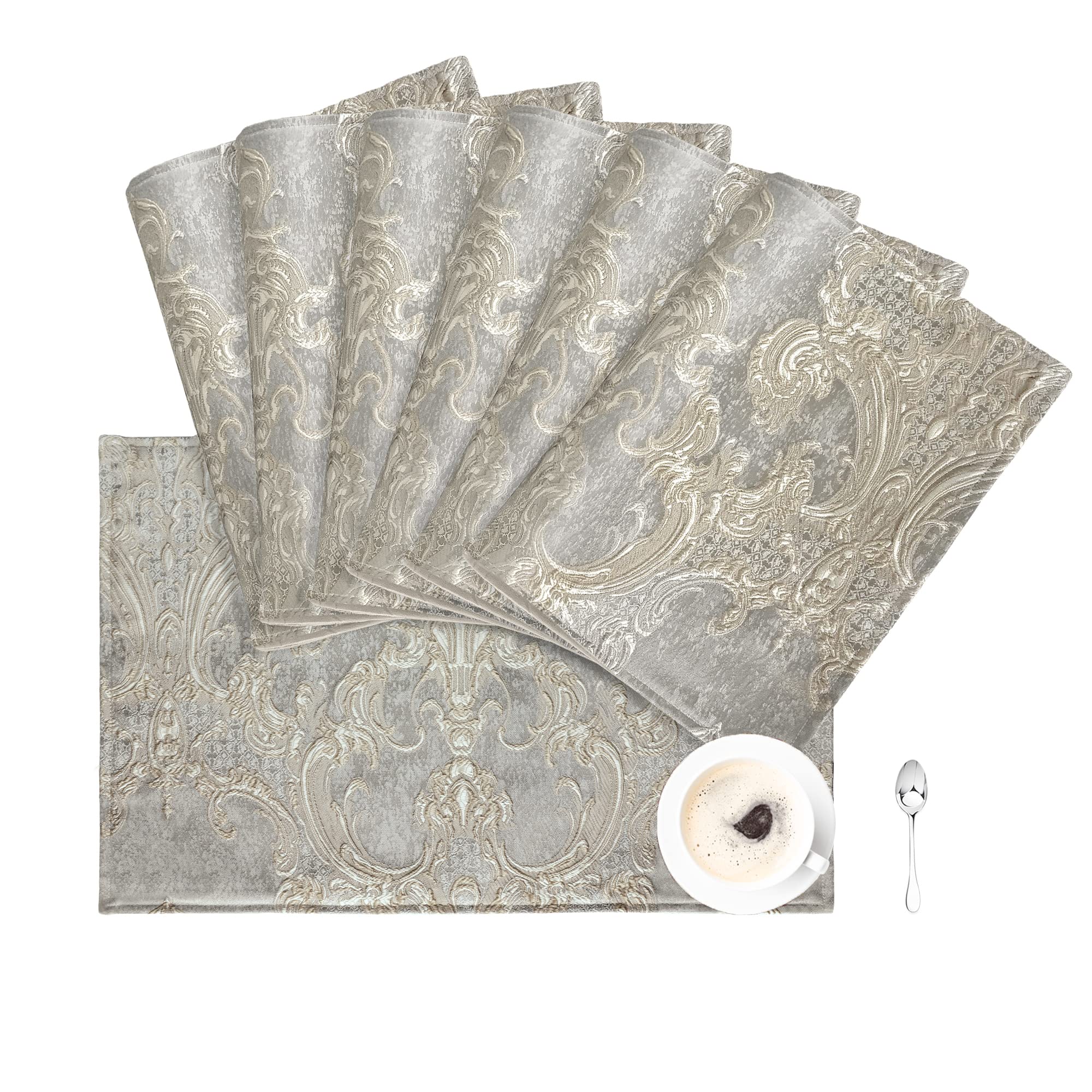 TOPLUXE Placemats 30x45cm, Damask Table Mats for Dining Room/Restaurant/Banquet/Festival Decoration (Set of 6, Light Grey) — image 1