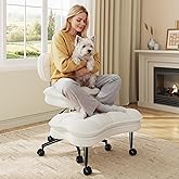 DurayLoly White Plush Cross Legged Office Chair with Footrest, 350 lbs | 5.12" Dual-Layer Cushion, 360 Swivel, Retractable Footrest, Height Adjustable, Lumbar Support, for Home and Office