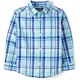 The Children's Place,Baby Boys,and Toddler Poplin Long Sleeve Button Down Shirt,Mellow Aqua Plaid,18 Months,24 Months