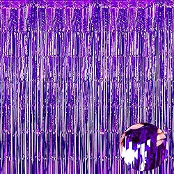 4 Pack Purple Foil Fringe Curtain Backdrop, 3.3Ft x