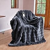 IUUI Electric Heated Blanket Throw 50''x60'',Luxury Faux Rabbit Fur Heating Throw Blankets,Fast Heating with 1/2/4/6/8/10 Hours,Overheat Protection, Quick Heating, Memory Function, Gift-Ready Design