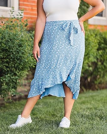 blue floral midi skirt