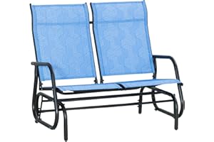 Outsunny Outdoor Glider Bench, Patio Loveseat for 2 Persons, Garden Glider Rocking Chair with Breathable Fabric, Metal Frame,