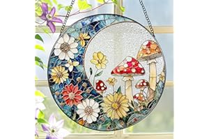 LAOWEIKI 8 Inch Mushroom Suncatcher, Stained Glass Mushrooms Home Decor, Stained Glass Window Hanging, Plant Lover Gifts for Women, Birthday Gifts for Her Mom Grandma, Idea Gift, Gift Exchange