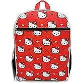 Hello Kitty Backpack for Girls 16 Inch Large School Backpack with Front Pocket, Water Bottle Holders, Adjustable Straps, Cute Red Bookbag for Kids, Back to School