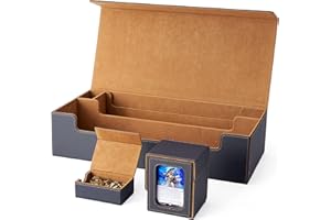 Venssu MTG Deck Box Holds 5 Display Card Deck Boxes with Playmat and Dice Box,Includes 10 colorful dividers and 1 card supporter, Trading Card Storage Box For Magic Game Cards(Black and Brown)