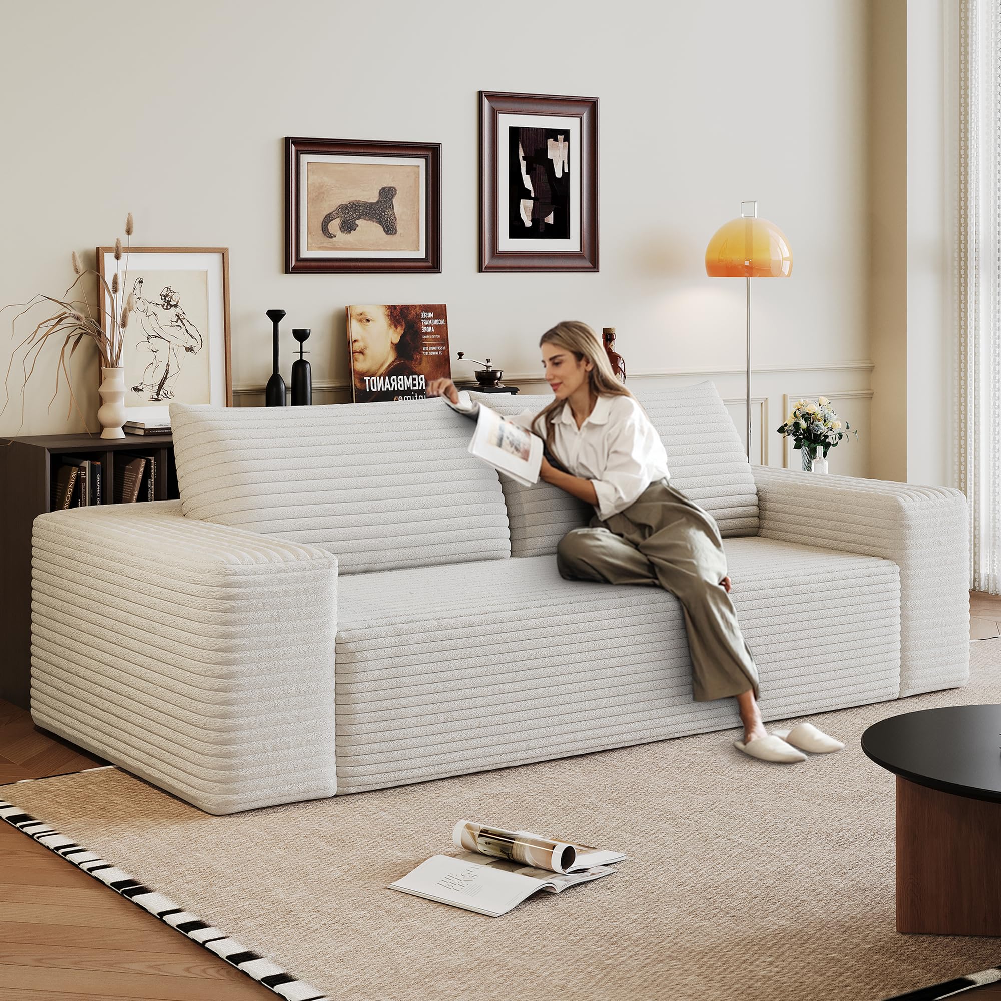 Photo 1 of (TRUCK OR TRAILER PICKUP ONLY)**READ NOTES**
3 Seater Couch for Living Room, 71.3 INCH Fluffy Corduroy Boneless Couch Cloud Loveseat with Wide Armrest, Upholstered Floor Sofa in A Box, No Assembly Required