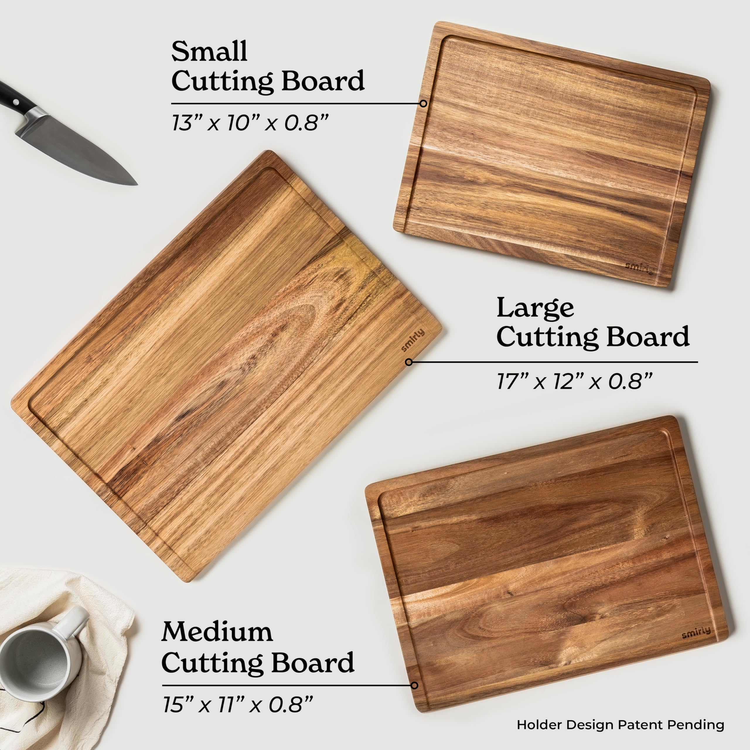 SMIRLY Wood Cutting Board, Bamboo Cutting Board Set, Chopping Board and Wooden Cutting Boards for Kitchen, Small Wood Cutting Board and butcher block (Acacia Wood, 3 Pack)