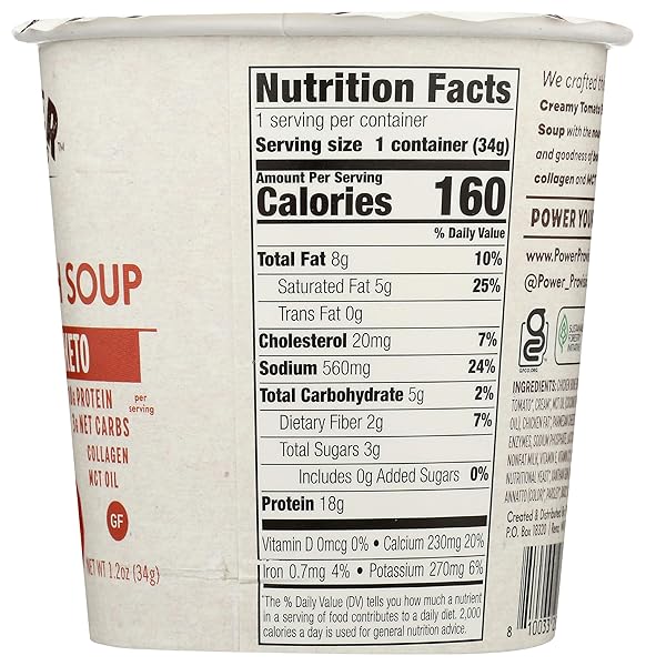 POWER PROVISIONS KETO CREAMY TOMATO BONE BROTH SOUP CUPS – INSTANT SOUP CUP – COLLAGEN INFUSED – GLUTEN FREE SOUP – 1.2 OZ. – PACK OF 1