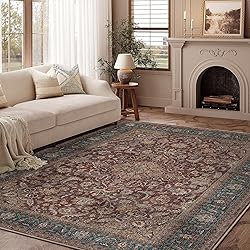 WondRg 5x7 Washable Rust Vintage Area Rug for