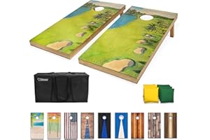 GoSports 4 ft x 2 ft Regulation Size Premium Wood Cornhole Set - Vintage Wood Designs - Golf Course