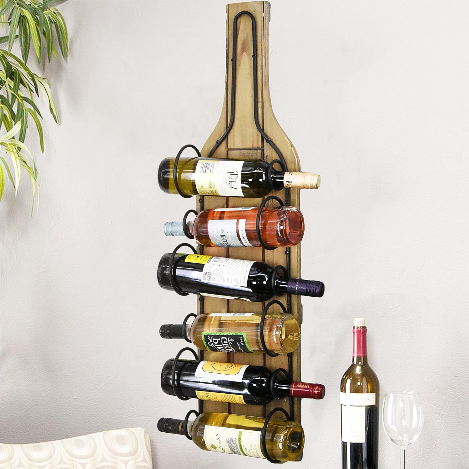 Wooden Wine Rack & Glass Holder Natural Wood Wine Display Storage (Wall Mounted Rack