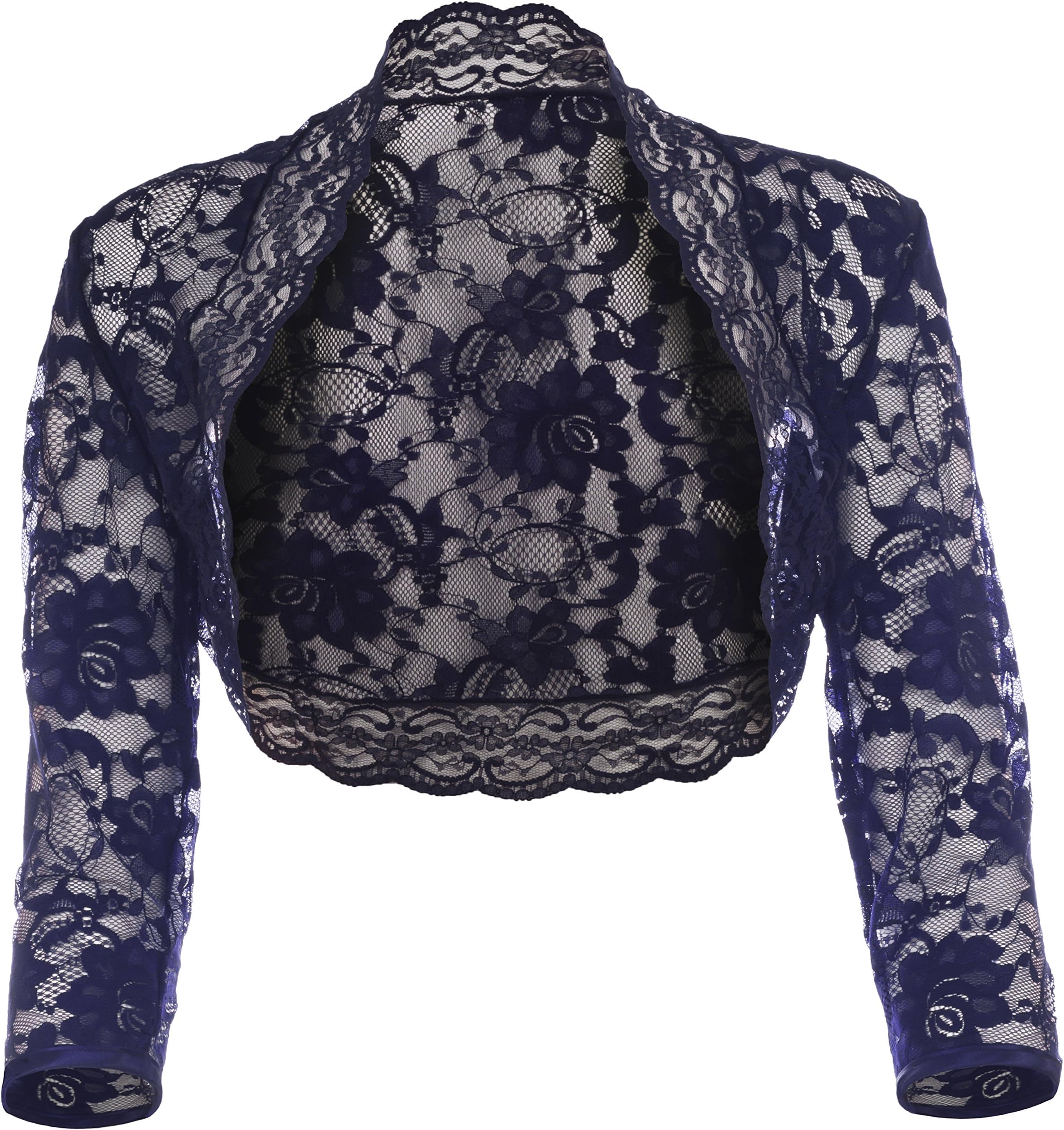GRACE & FLAIRWomen Lace Bolero Shrug Jacket Open 3/4 Sleeve Cropped Cover up