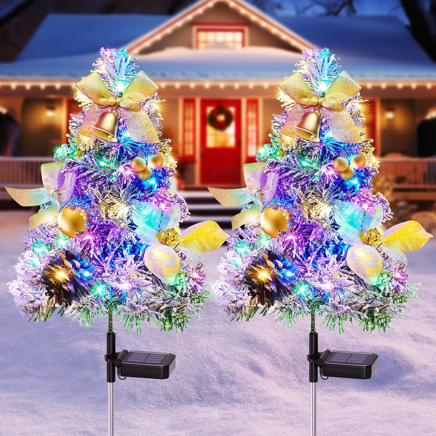 Lighting - Christmas Decorations Outside Solar Christmas Tree Pathway Lights, 2 Pack AHAORIGIN 60 LED Colorful Solar Christmas Lights with Pretty Decorations & 2 Lighting Modes, Xmas Decorations for Outdoor Yard
