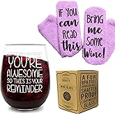 FUNNY WINE GLASSES + WINE SOCKS -16 oz Unbreakable Stemless Wine Glass With Sayings & Fuzzy Girl Socks “If You Can Read This, Bring Me Some Wine"