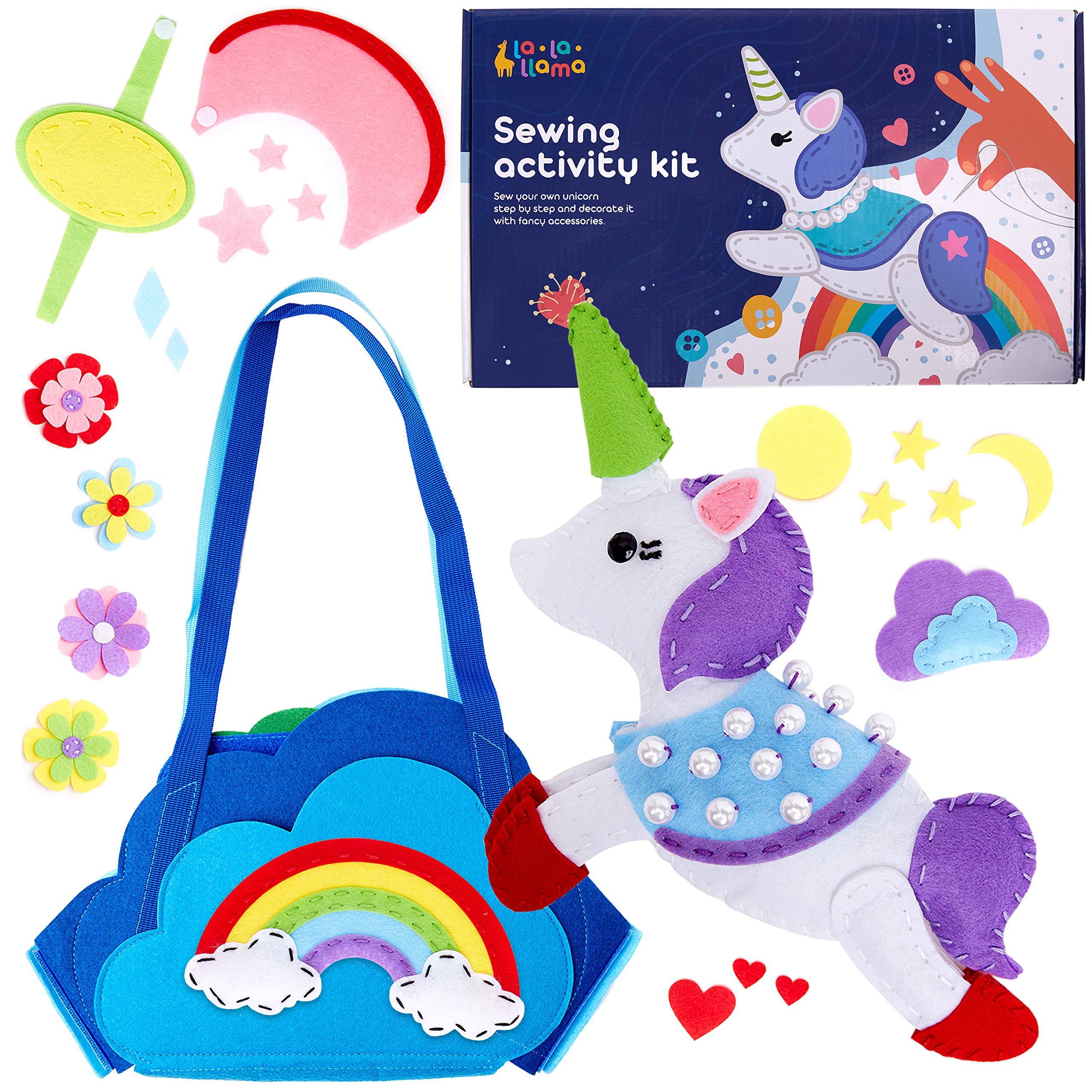 sewing kit for kids - learn to sew your own unicorn toy with accessories - arts & crafts gift for girls ages 7 8 9 10 11 12 - fun beginner craft kits with instructions and sewing supplies