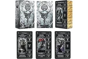 BWTY Best wishes to you Black Stained Glass Tarot Cards for Beginners with Meanings on Them 400GSM Unique Thickness Gilded Learning Tarot Deck Set with Guide Book and Golden Edge on 78 Cards