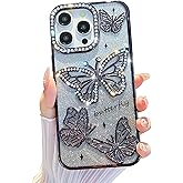 iFiLOVE for iPhone 16e Bling Butterfly Case, Cute Luxury Sparkle Glitter Diamond Crystal Rhinestone Protective Case Cover for Girls Women Kids (Black)