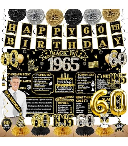 60er Jahre Geburtstags-Banner „Rock & Roll“ – Glitzernd, Für 60. Geburtstagsparty