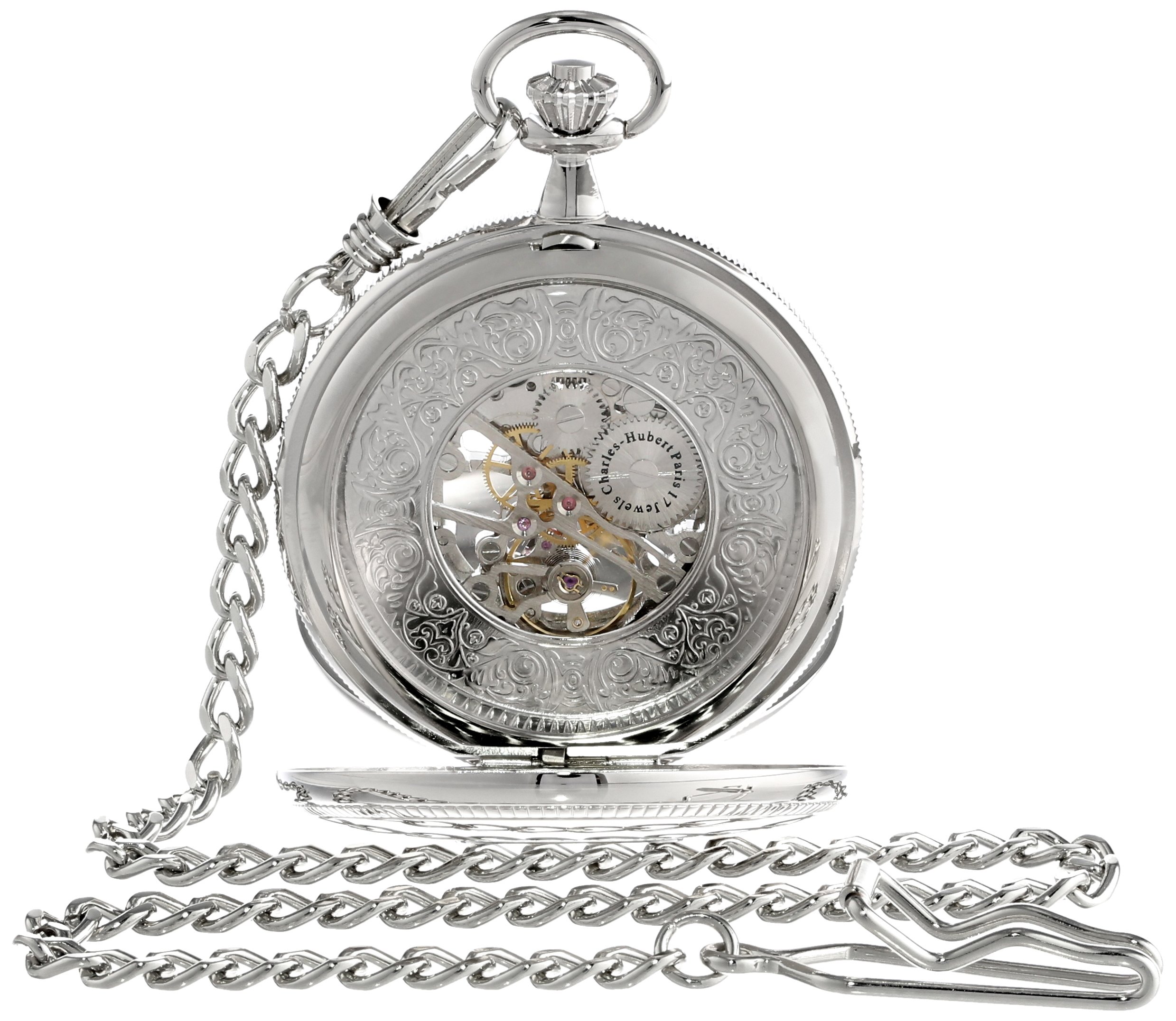CHARLES-HUBERT PARIS 3953-W Classic Collection Analog Display Mechanical Hand Wind Pocket Watch