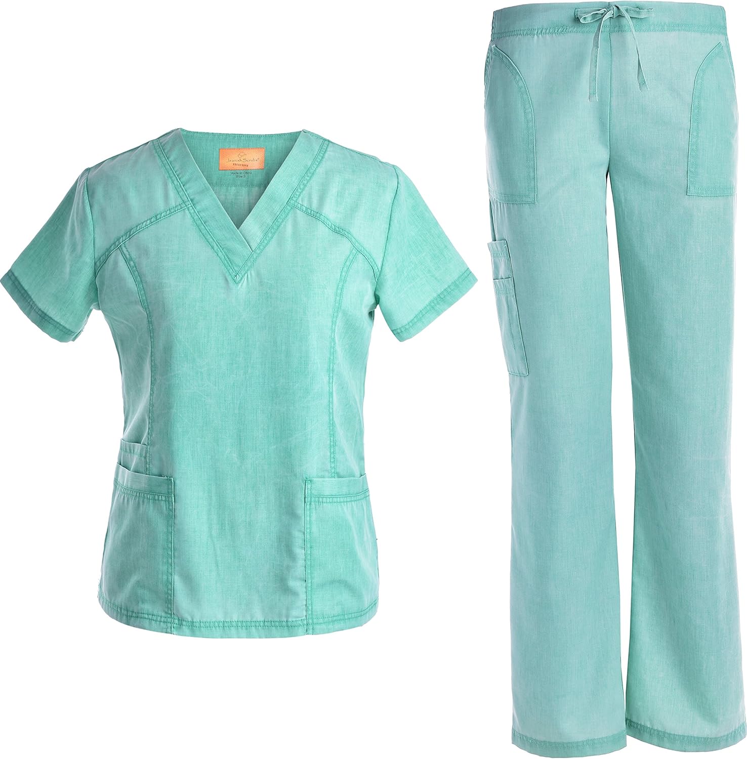Jeanish V Neck Scrubs Set Superior Softness Washed Lady Women Scrubs Workwear Top