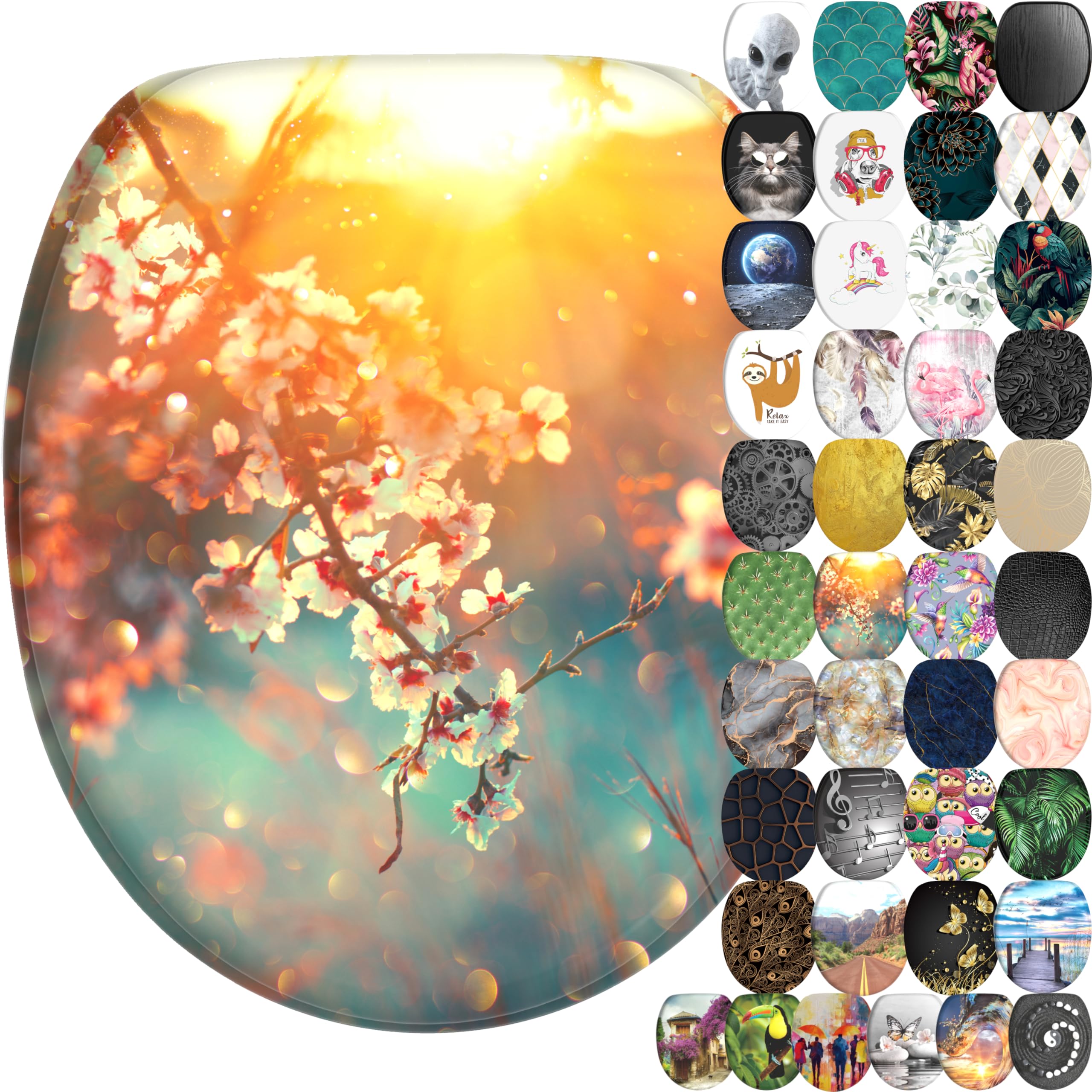 Sanilo Soft Close Toilet Seat, Wide Choice of New Toilet Seats, Stable Hinges, Easy to Mount (Cherry Blossom)