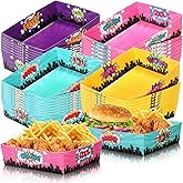 Sliner 48 Pcs Hero Theme Birthday Party Supplies 5Lb Large Hero Food Trays Party Favors Food Boats Snack Paper Trays for Birthday Decorations(Bright)