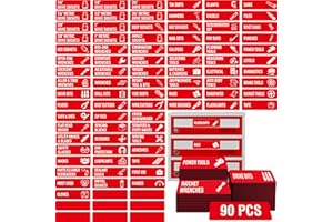 VANTASII 90 PCS Magnetic Toolbox Labels, 82 Pre-Printed & 8 Blanks Large Size Tool Chest Organizer Labels Strong Magnetic & Easy to Read Printing Fits All Brands of Steel Tool Box Drawers (Red, 3.5” x 1”)