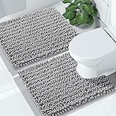 Yimobra Bathroom Rugs Sets 2 Piece - Quick Dry Extra Thick Luxury Chenille Bath Mat, Non Slip Super Absorbent for Tub Shower Sink, Machine Washable Shaggy Floor Mat, 24"x17+24"x20" Inch, Grey